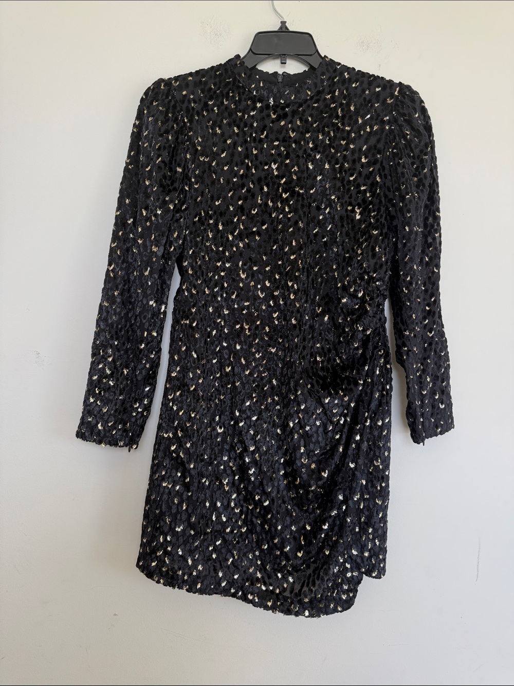 A.L.C. Black Long-Sleeve Sequin Mini Dress with Gold Accents